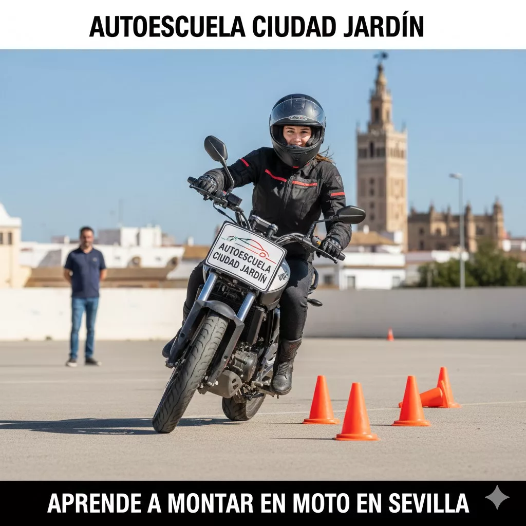 Alumno realizando maniobras en circuito cerrado para el carnet de moto en Sevilla con instructor.