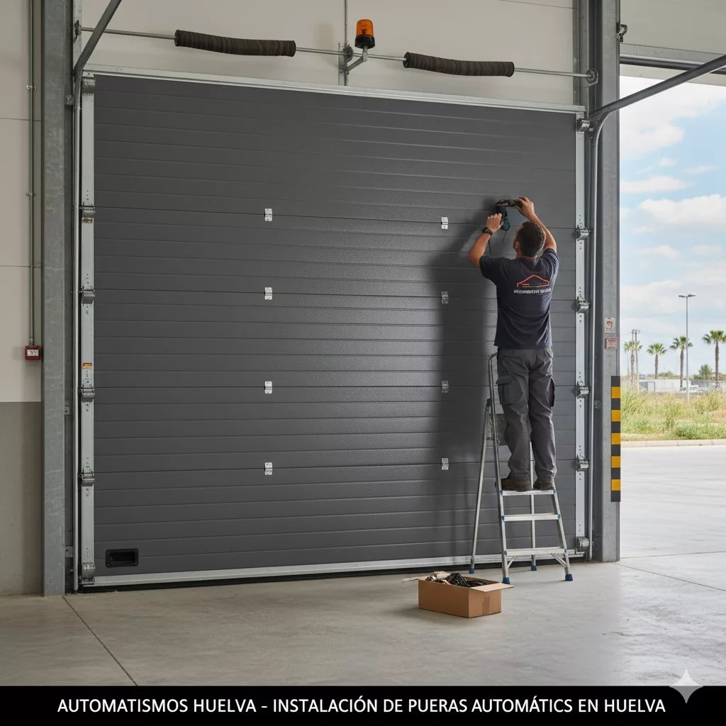 La vanguardia en seguridad y confort: Puertas automáticas en Huelva 4 Instalación de una puerta automática seccional en un garaje industrial en Huelva.