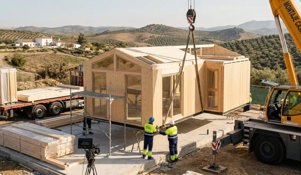 Guía técnica y operativa sobre la adquisición de viviendas modulares 8 Exterior de una casa prefabricada moderna de diseño sostenible situada en un entorno natural.