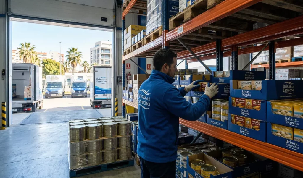 Distribuidores de conservas en Sevilla para el sector HORECA 10 Selección de conservas de pescado y marisco de alta calidad en formato industrial para hostelería en un almacén mayorista de Sevilla.