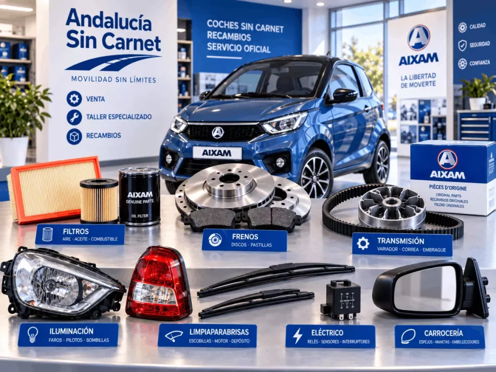 Recambios de coches sin carnet: cómo elegir la pieza correcta y evitar errores 43 Recambios de coches sin carnet junto a un microcoche AIXAM