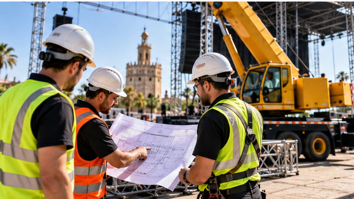 Alquiler de grúas para eventos en Sevilla: cómo planificar el montaje de escenarios, carpas y estructuras