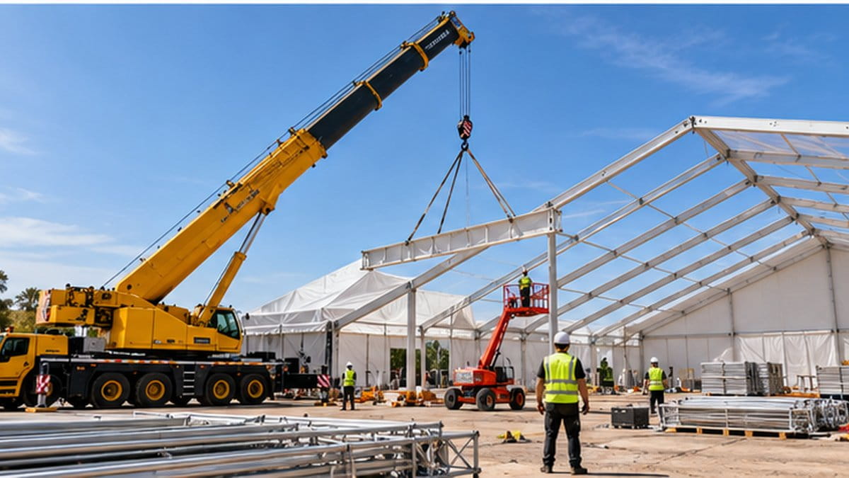 Alquiler de grúas para eventos en Sevilla: cómo planificar el montaje de escenarios, carpas y estructuras